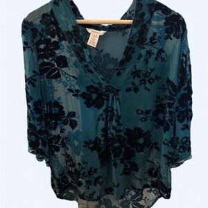 Sundance Teal and Black Floral Blouse